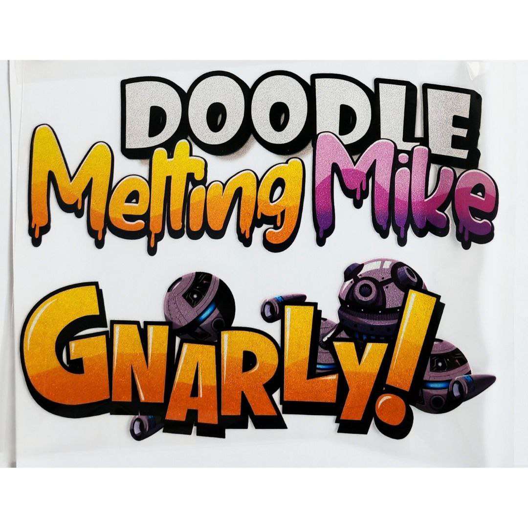Doodle Melting Mike Gnarly Design Kids DTF Emboss Stickers