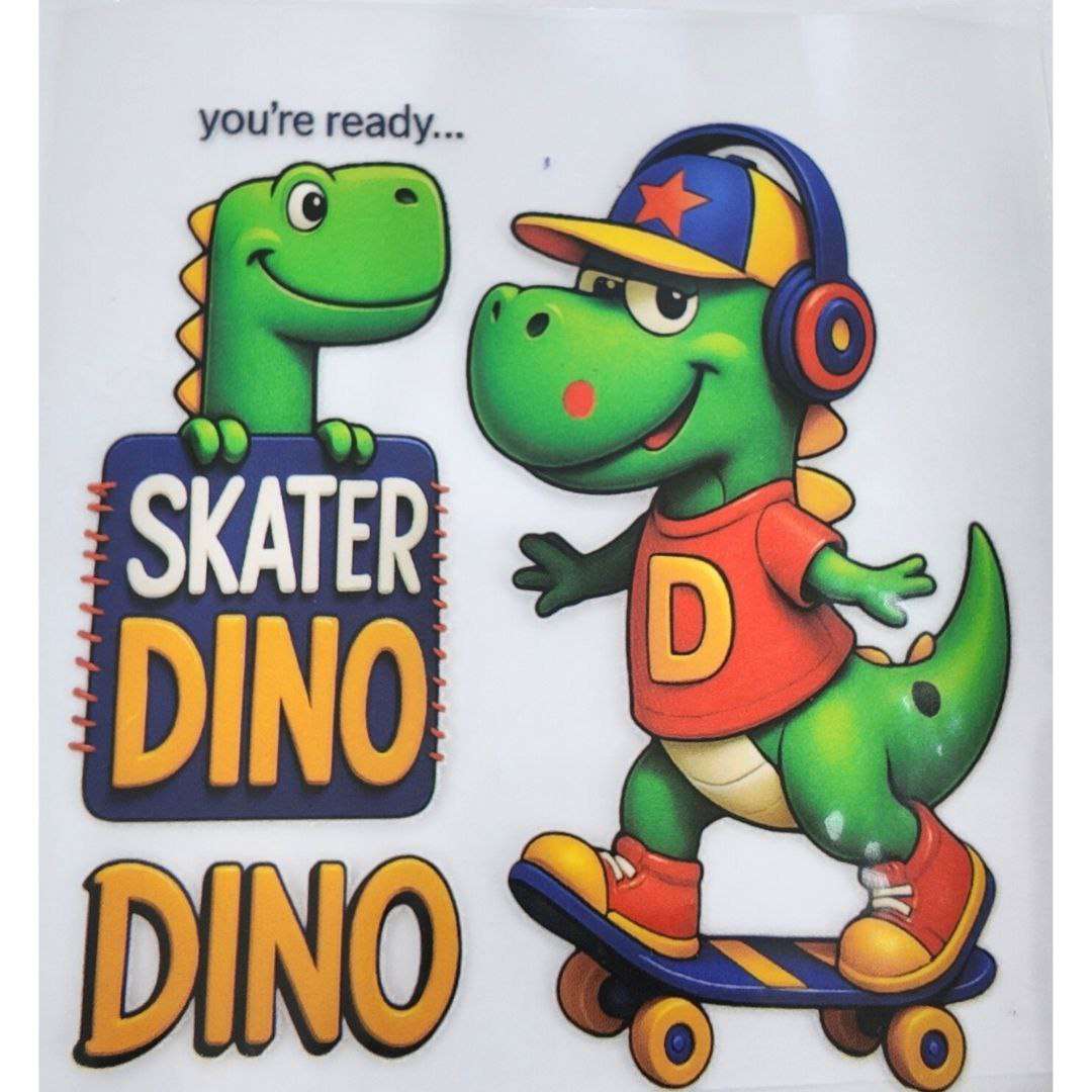 Skater Dino Dino Design Kids DTF Emboss Stickers