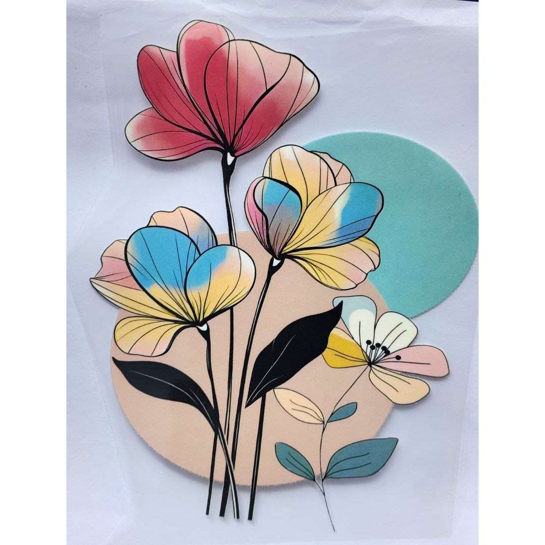 Flower Style 1  Girls DTF Emboss Sticker