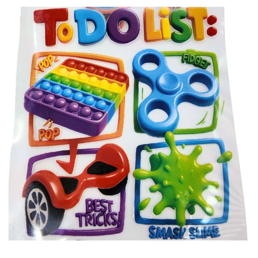 To Do List Design Kids DTF Emboss Stickers