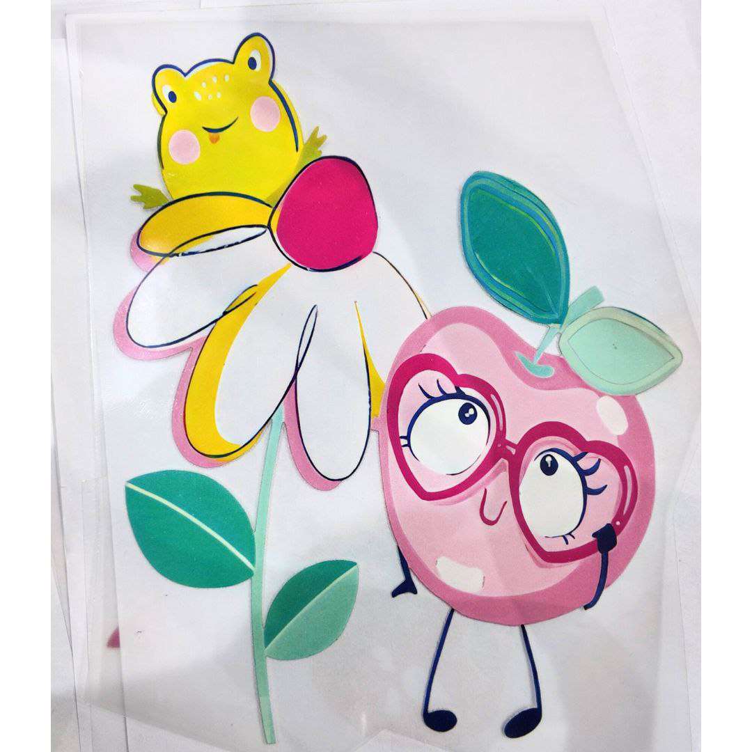 Frog, Flower & Apple Design Girls DTF Emboss Sticker