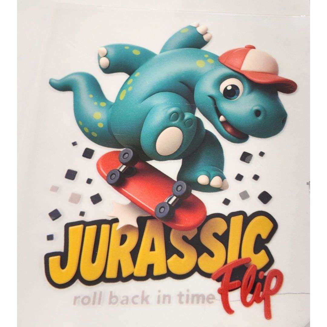 Jurassic Flip Design Kids DTF Emboss Stickers