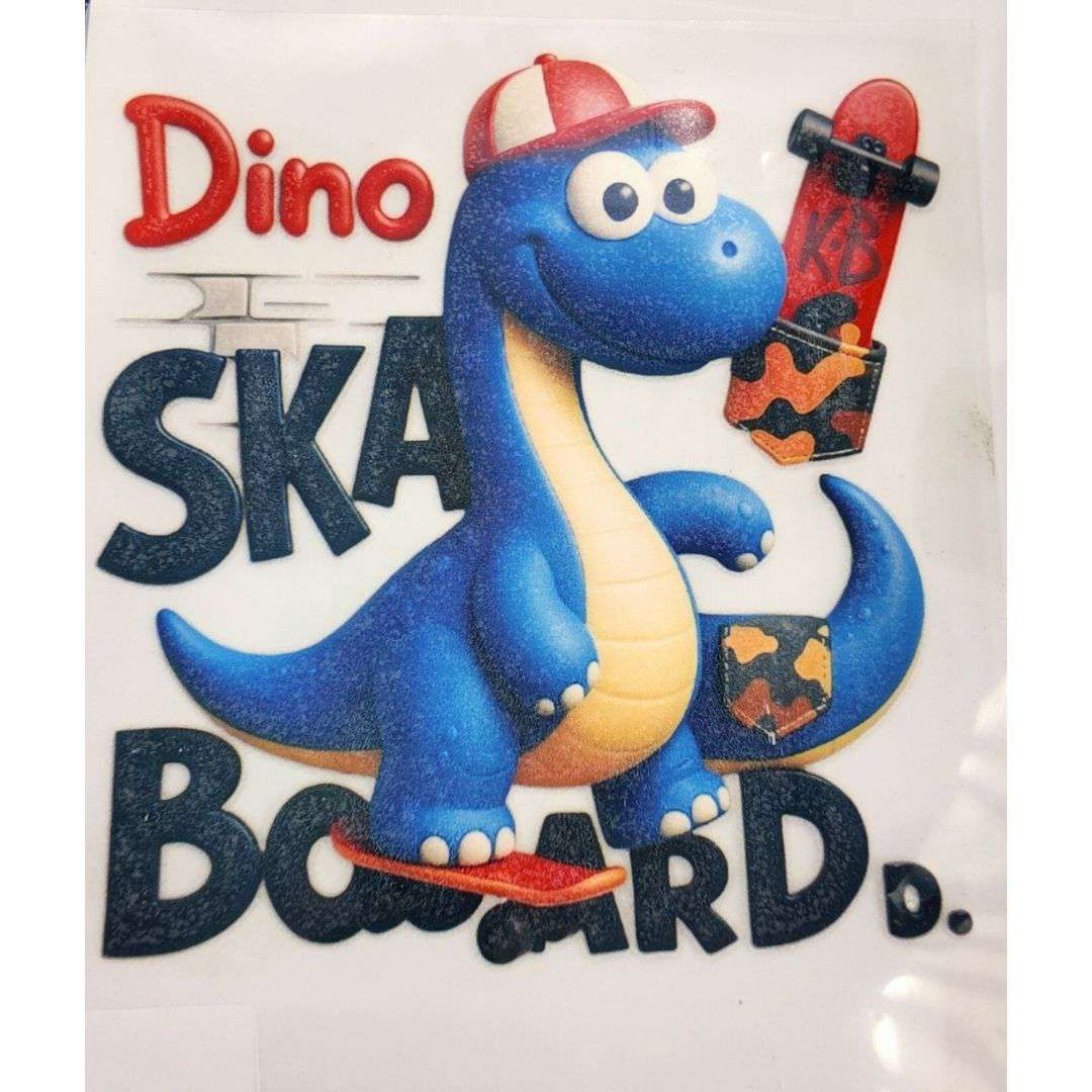 Dino Skate Board Design Kids DTF Emboss Stickers