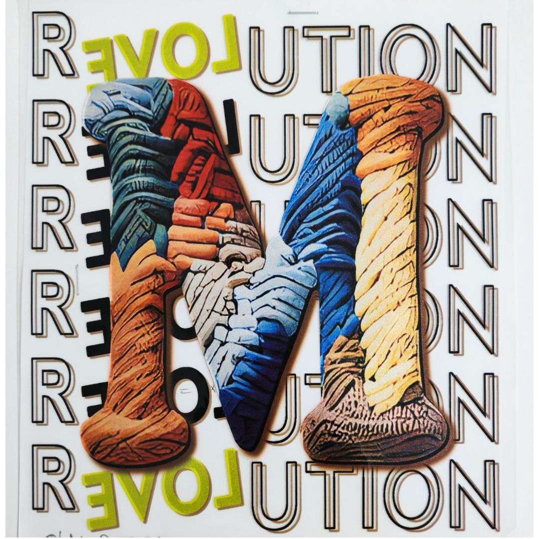 Big M (Revolution) Design - DTF Glitter Emboss  Sticker