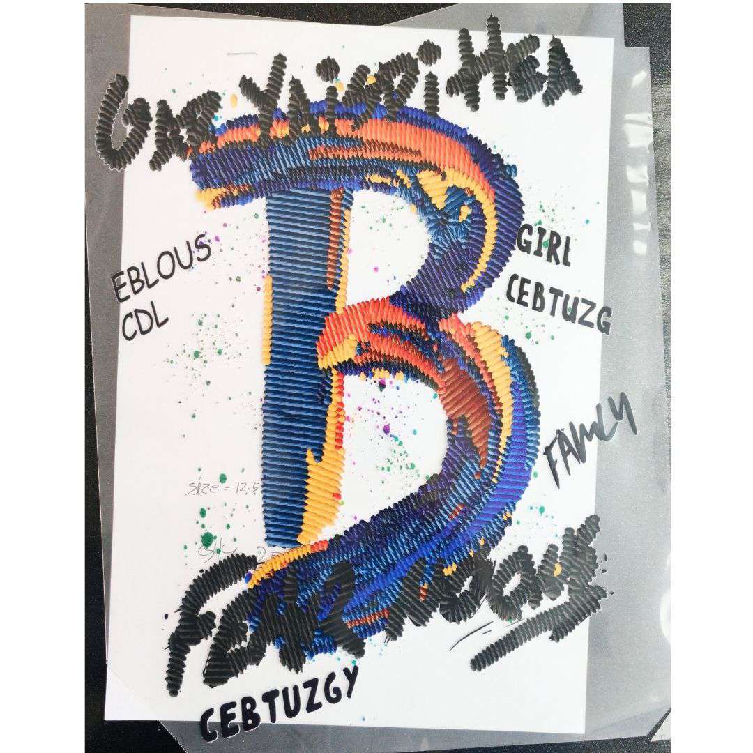 Big B Hand Embroidery Design - DTF Glitter Emboss  Sticker