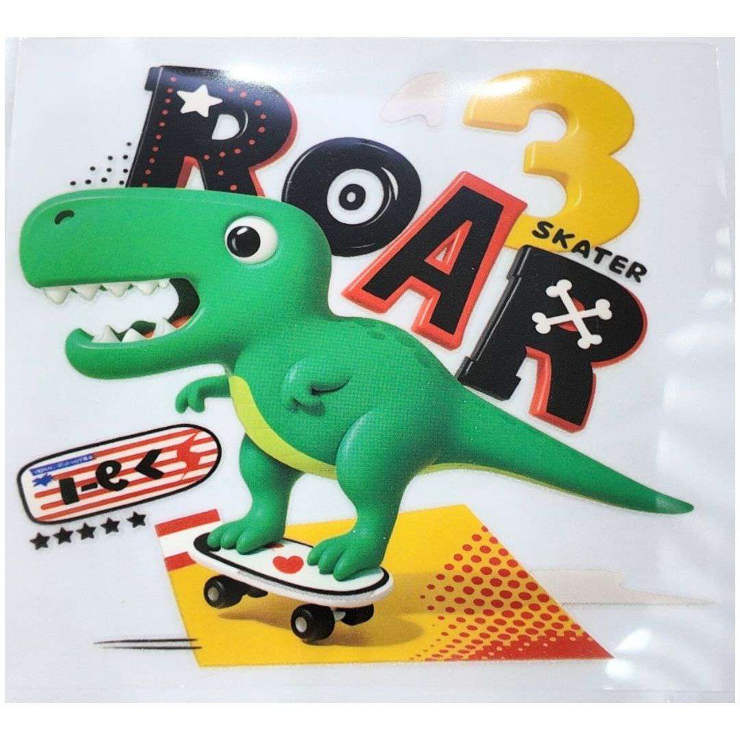 Roar 3 Skater Design Kids DTF Emboss Stickers