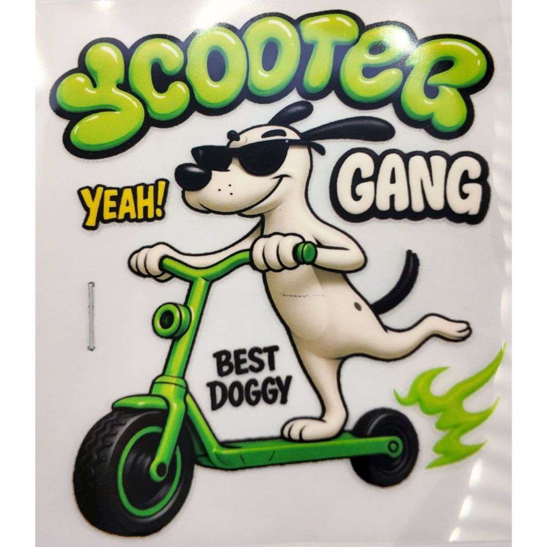 Scooter Yeah Gang Design Kids DTF Emboss Stickers