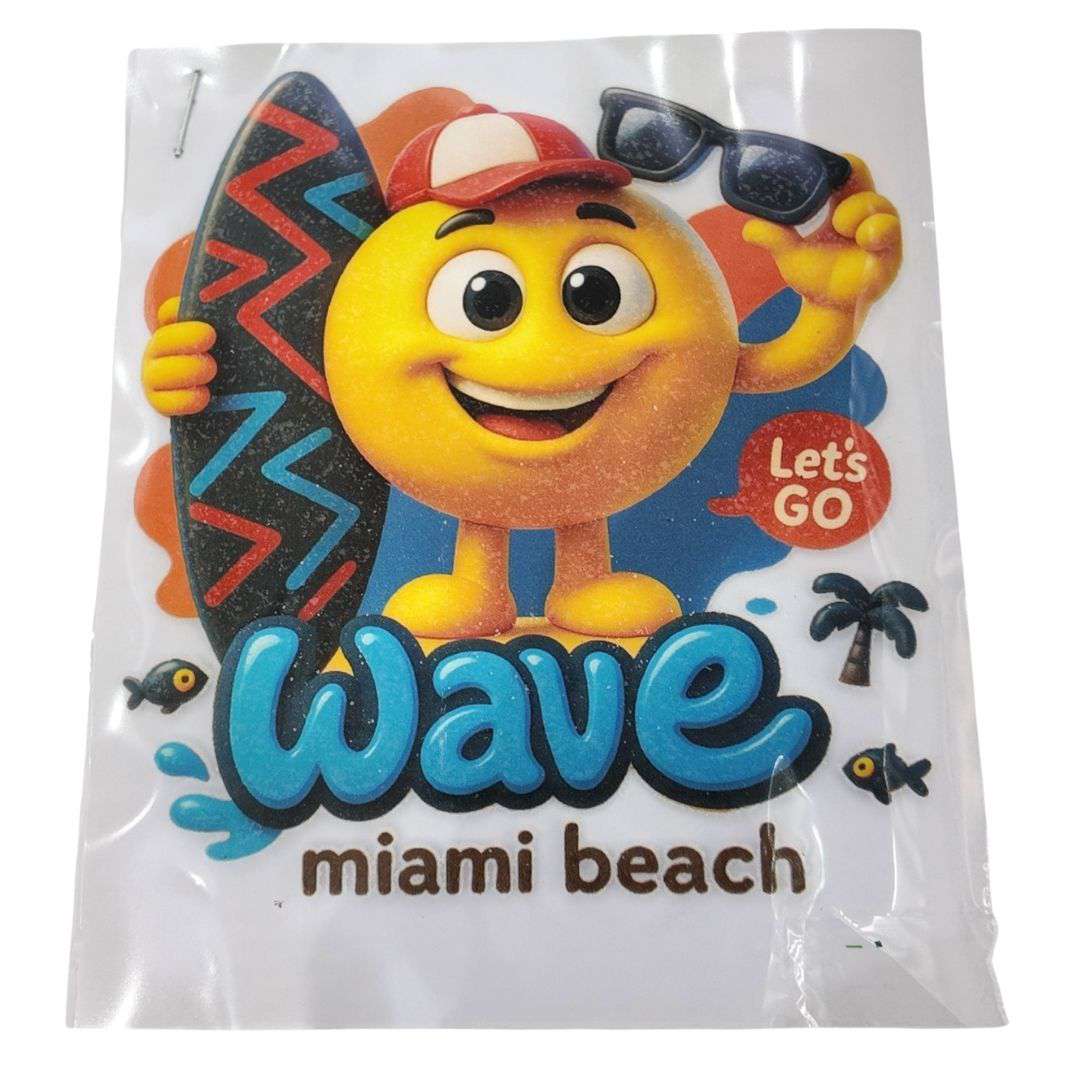Wave Miami Beach Design Kids DTF Emboss Stickers