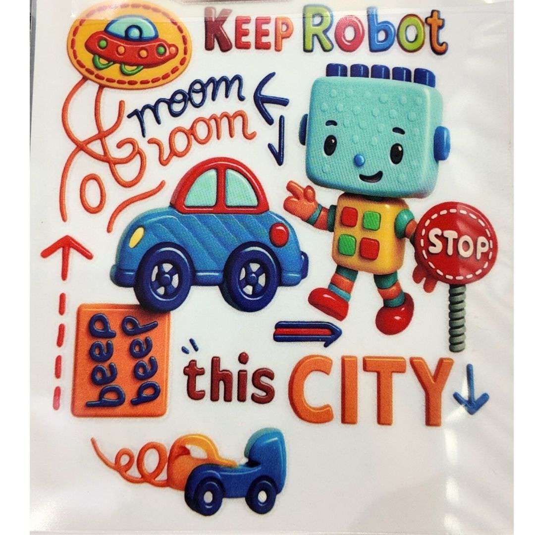 Keep Robot Design Kids DTF Emboss Stickers