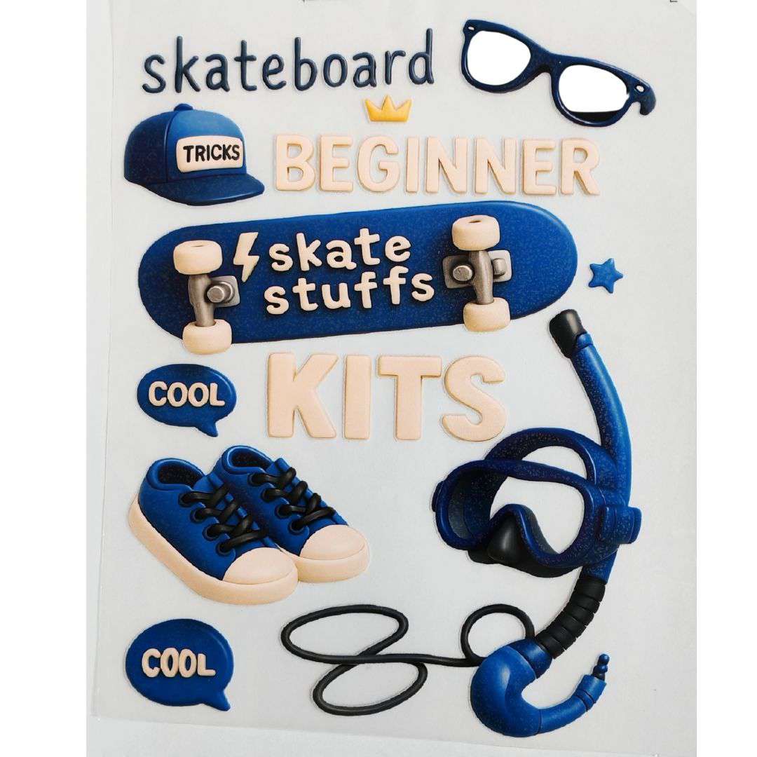 Skateboard Beginer Skate Stuffs Kits Design  - DTF Emboss Sticker