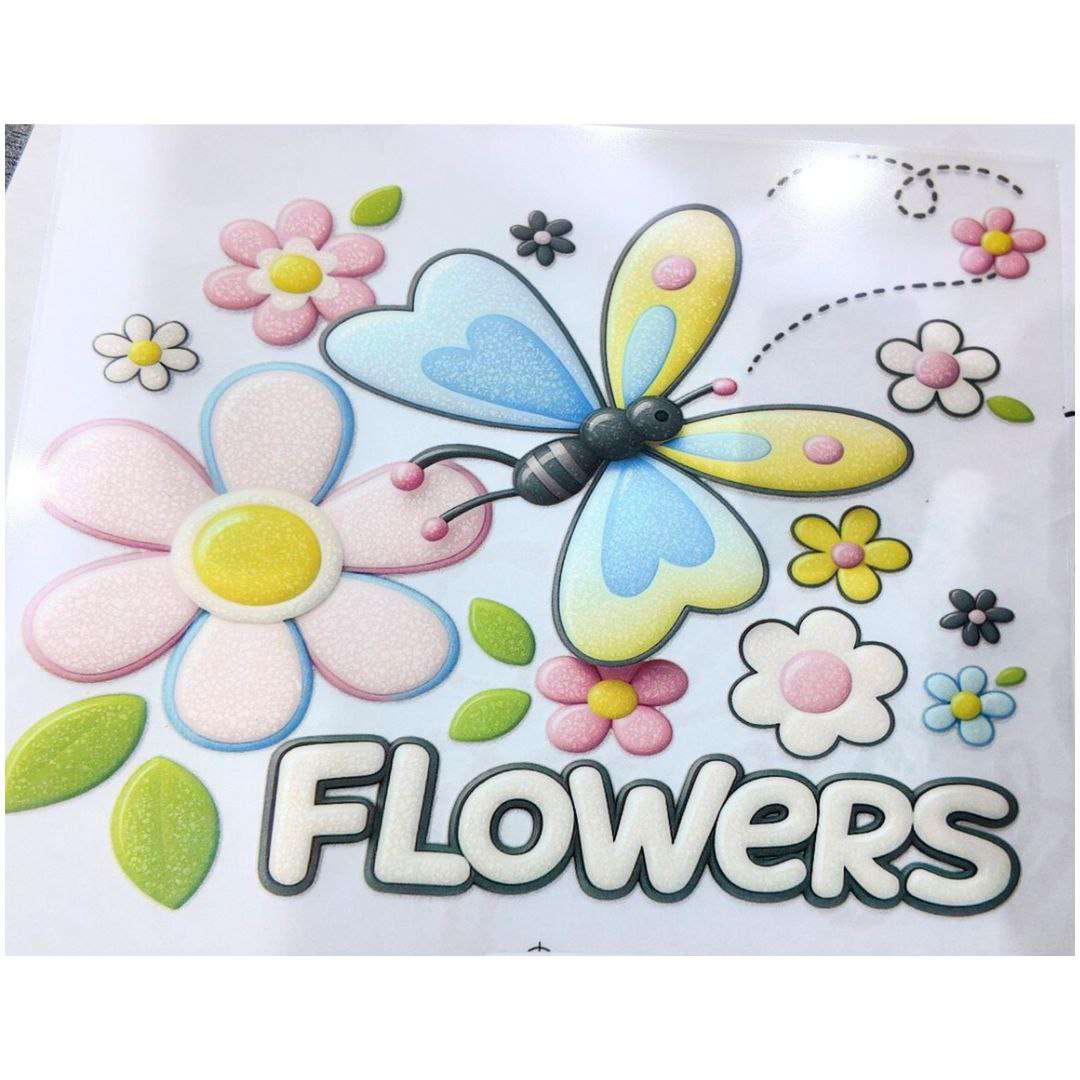 Flowers Design Girls DTF Emboss Sticker