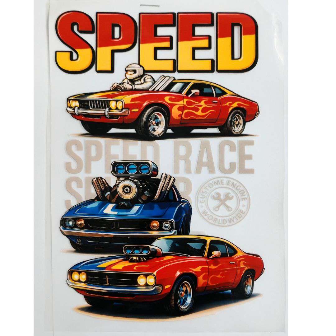 Speed Race Red and Yellow Color Design  - DTF Emboss Sticker