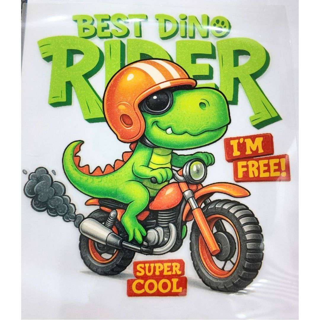 Best Dino Rider I'm Free Design Kids DTF Emboss Stickers