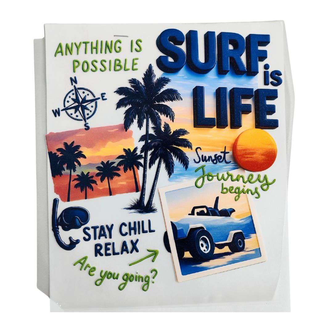 Surf is Life Design  - DTF Emboss Sticker