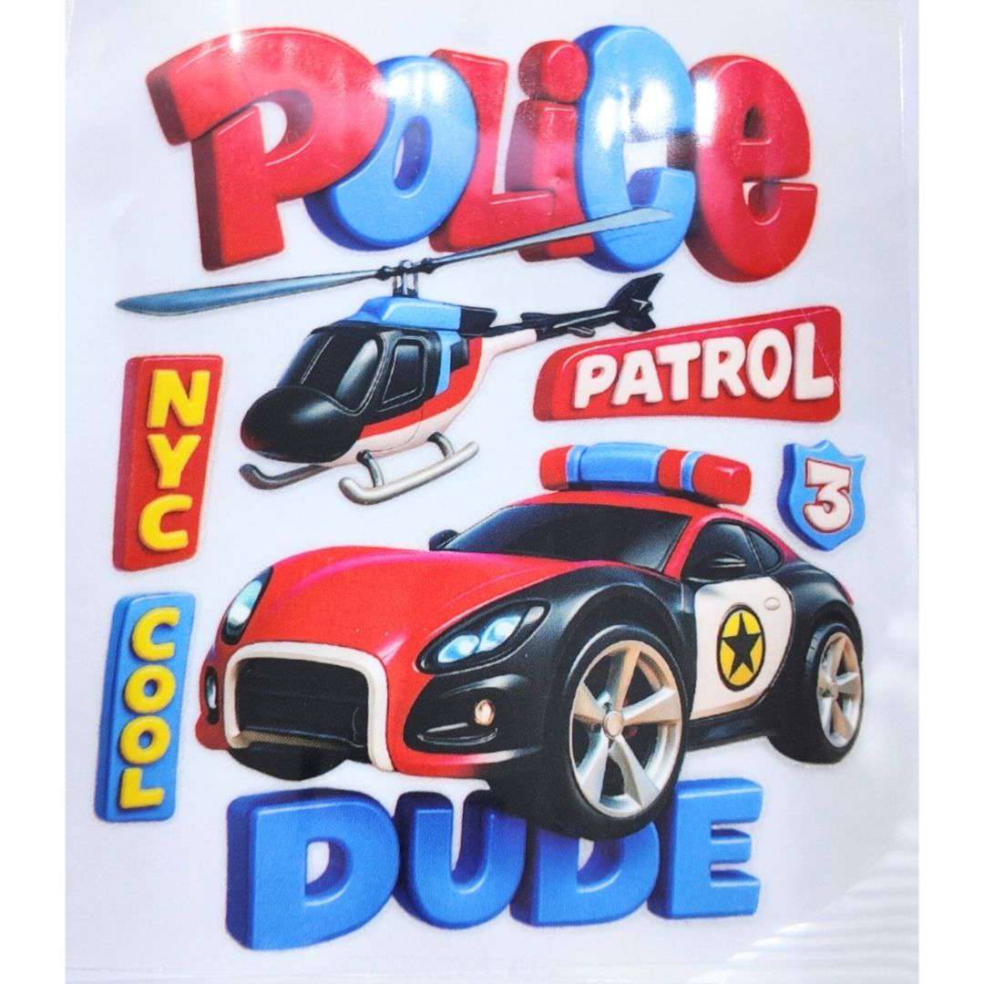 Police Patrol Dude Design Kids DTF Emboss Stickers