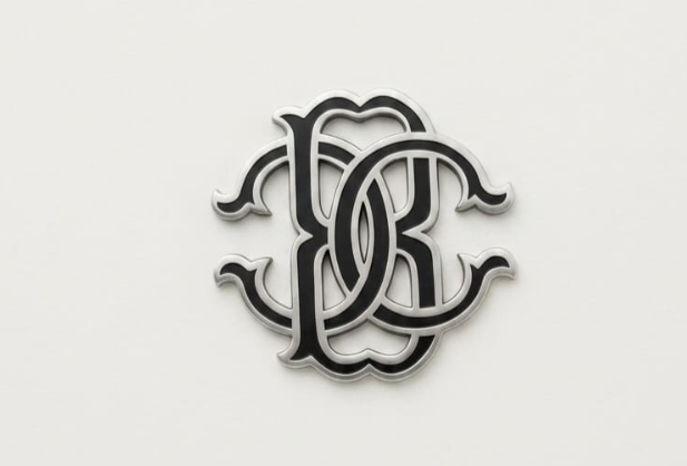 "Interlocking RC monogram metallic Heat Transfer Logo"