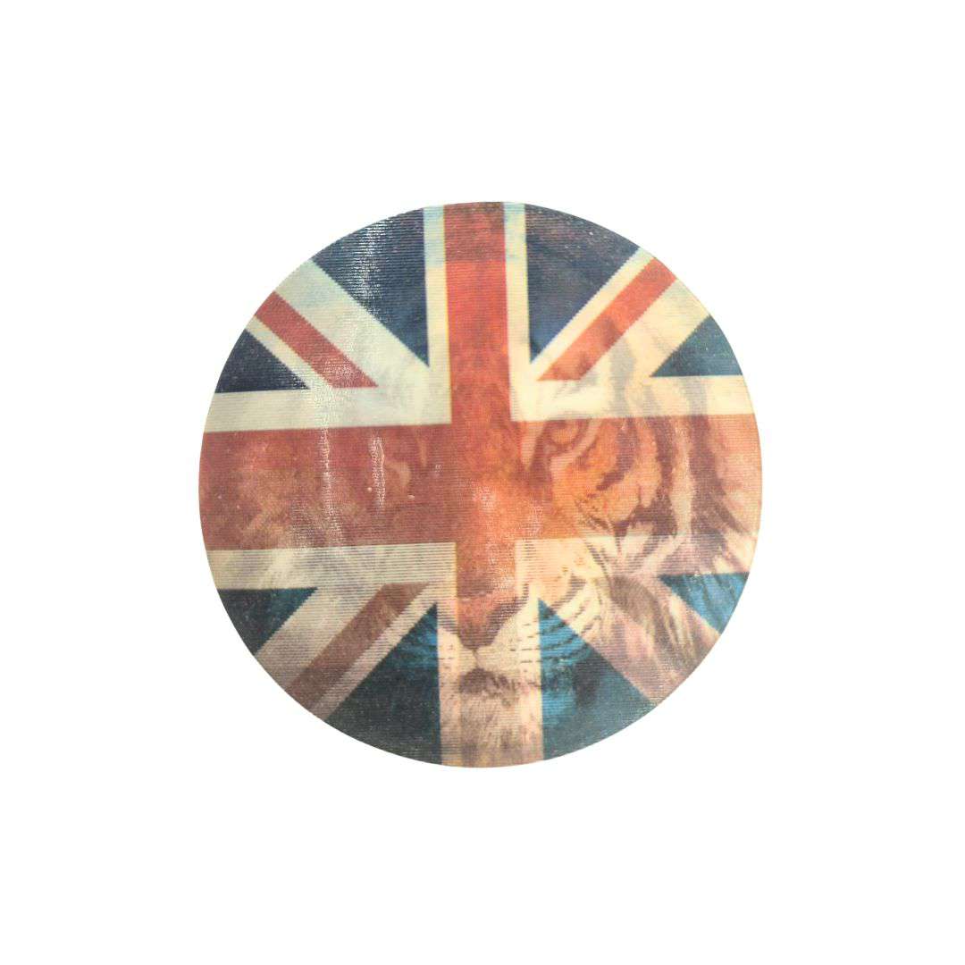 Tiger Head and UK Flag Round 3D Picture Logo