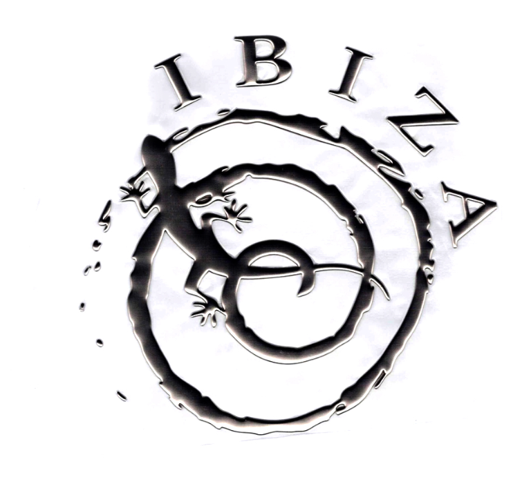 "Metallic Silver IBIZA Decorative heat transfer logo"