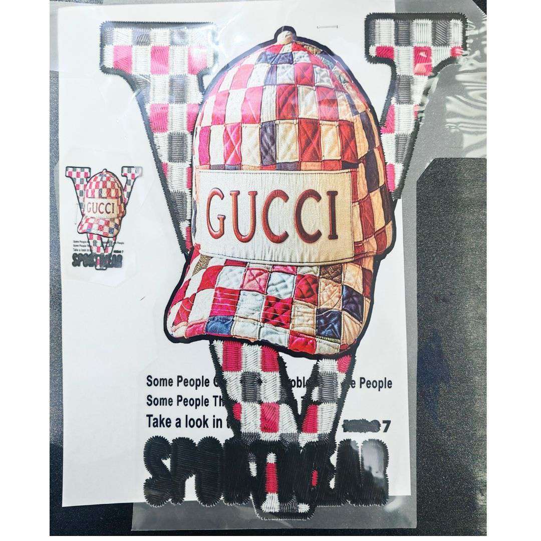 Big V Gucci Design - DTF Glitter Emboss  Sticker