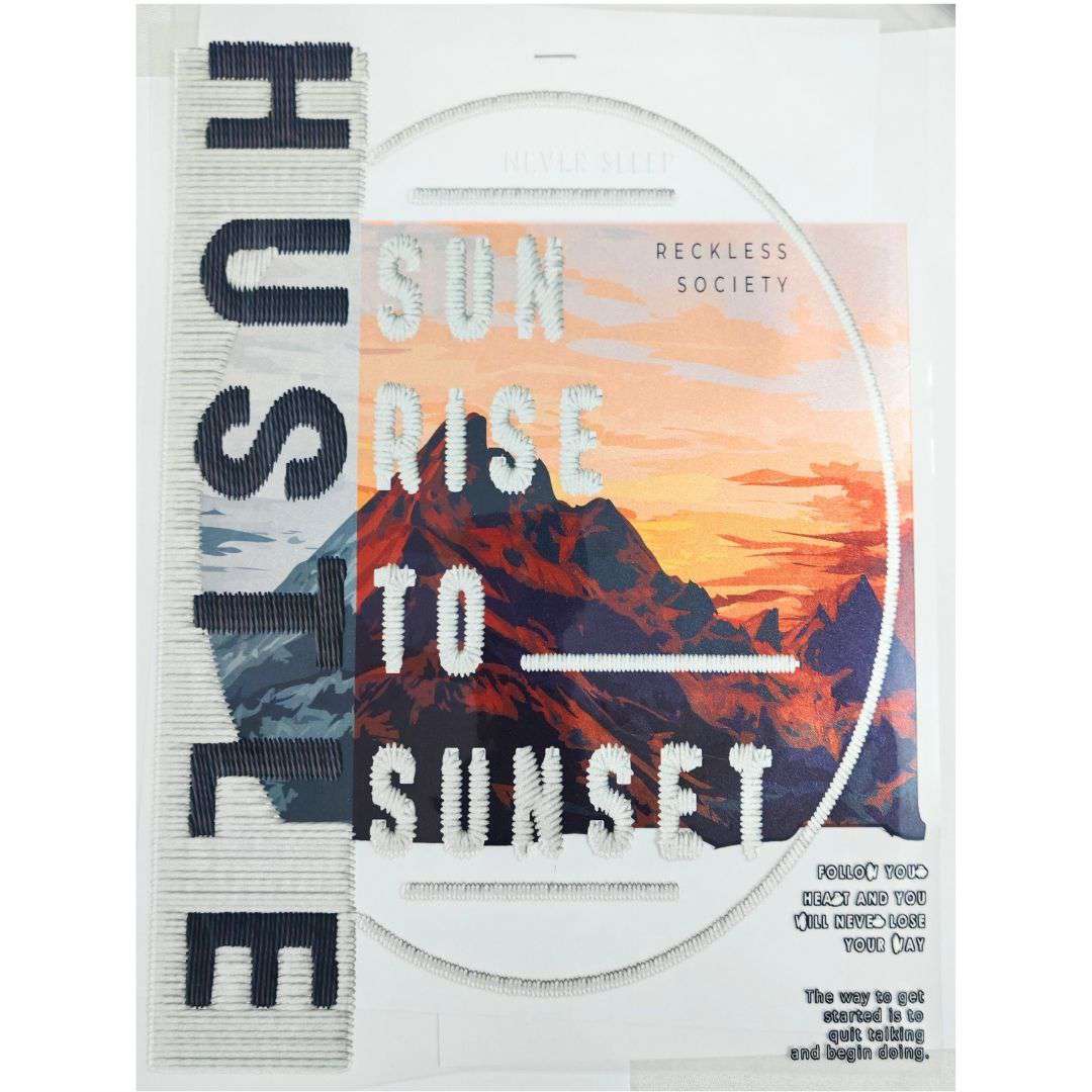 Hustle Sun Rise to Sunset Design - DTF Glitter Emboss  Sticker
