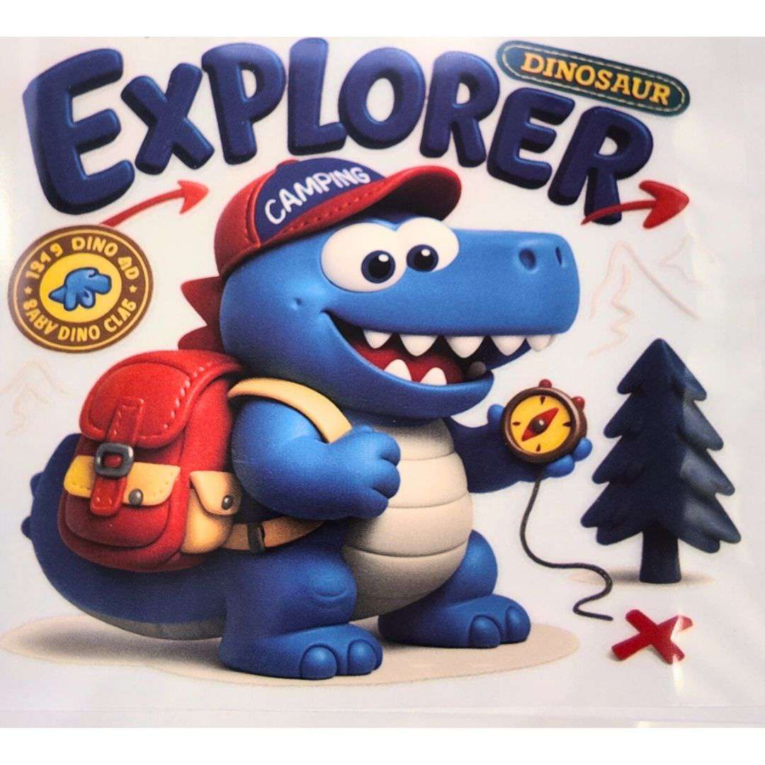 Explore Dinosaur Design Kids DTF Emboss Sticker