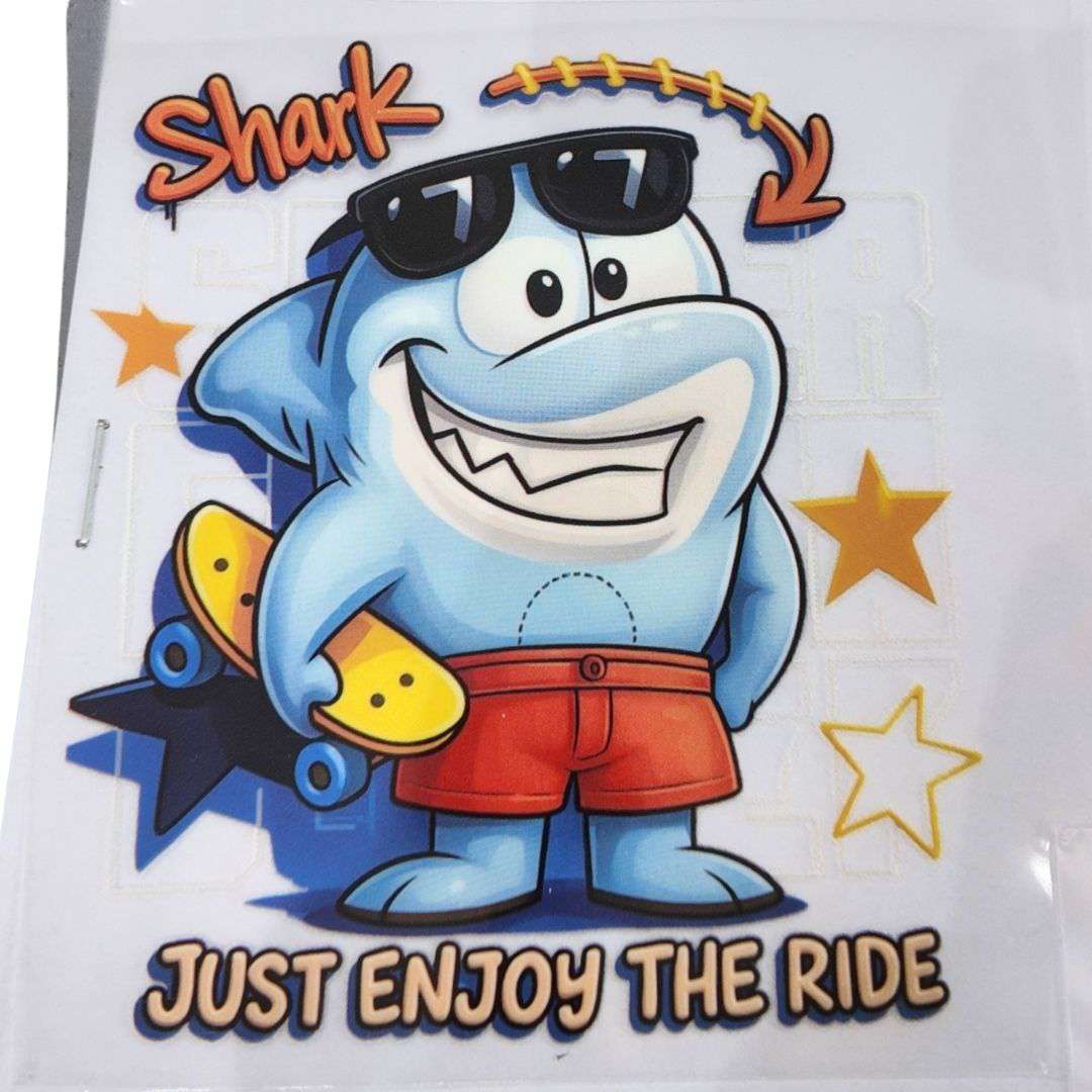 Shark Just Enjoy The Ride Design Kids DTF Emboss Sticker