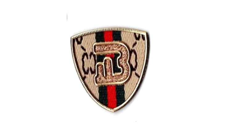 "Gucci embroidered crest monogram 3D heat transfer logo"