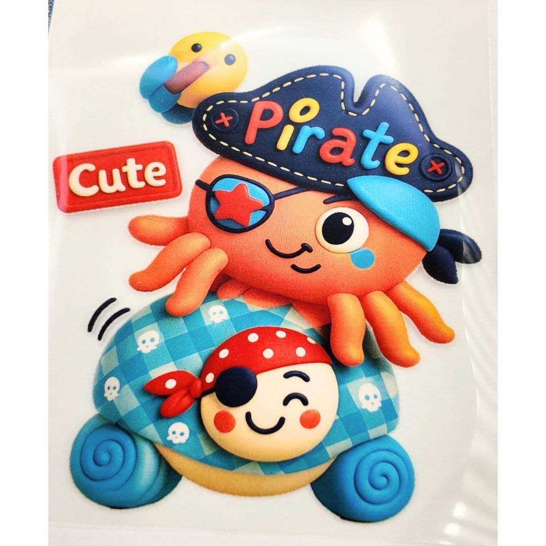 Cute Pirate Design Kids DTF Emboss Stickers