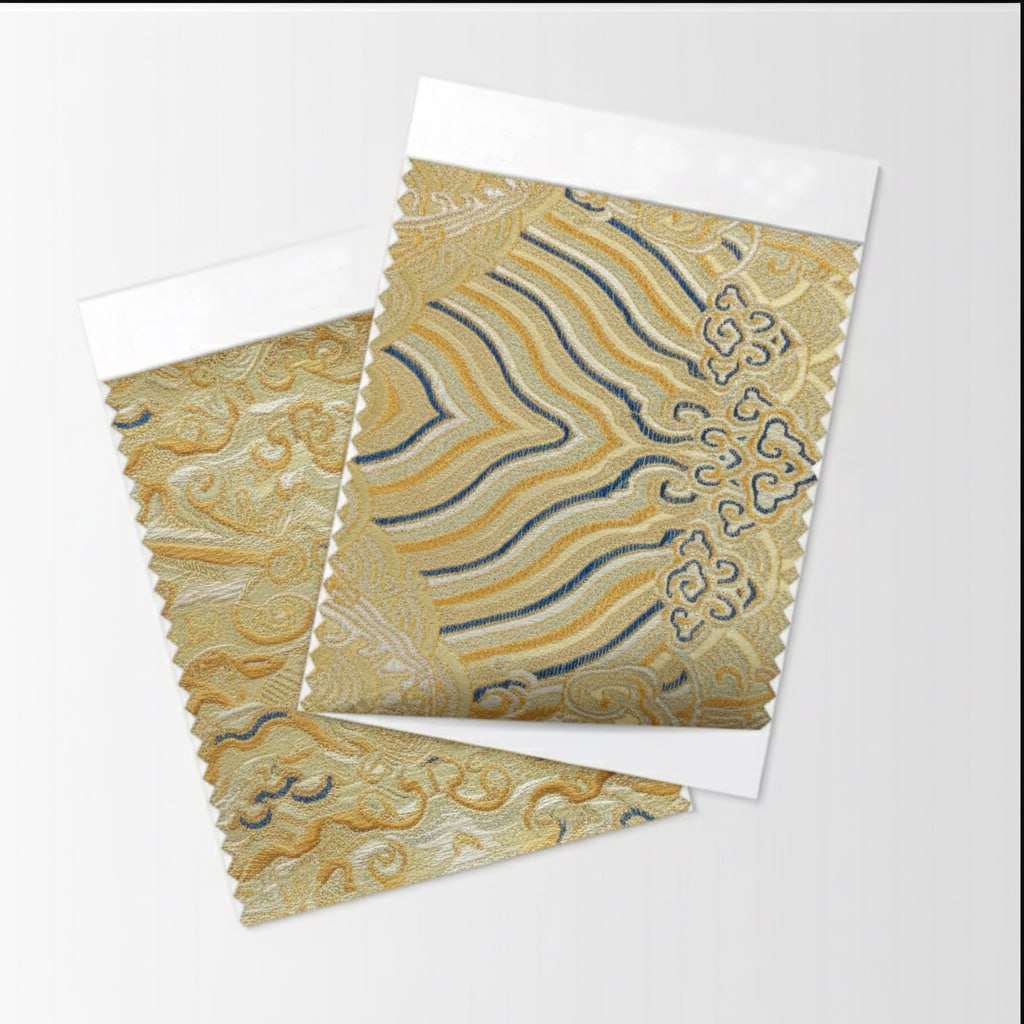 Ocean Waves Design Jacquard Fabric Vinyl (Soft Gold & Blue Color)